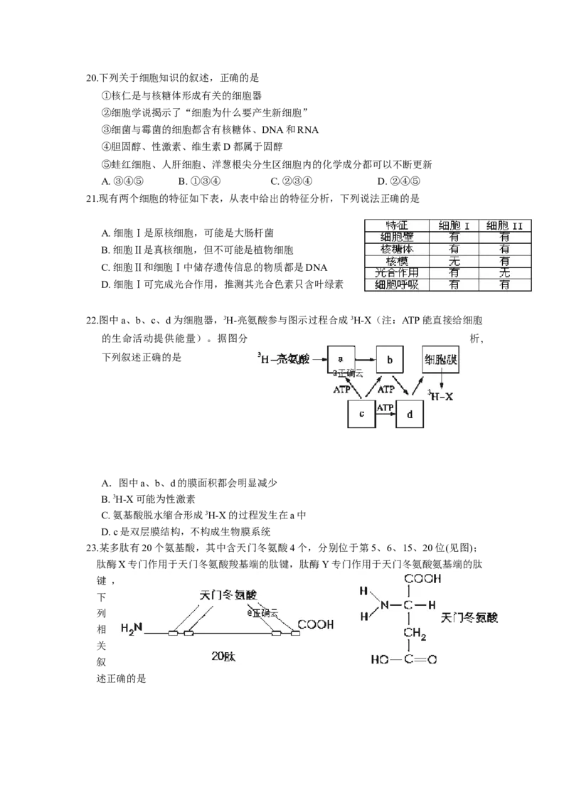 辽宁省实验中学高一上学期期中考试生物试卷_高中九科知识点归纳。_人教版高中Word电子版试卷练习试题知识点全科_高中生物试卷习题_生物必修_必修1