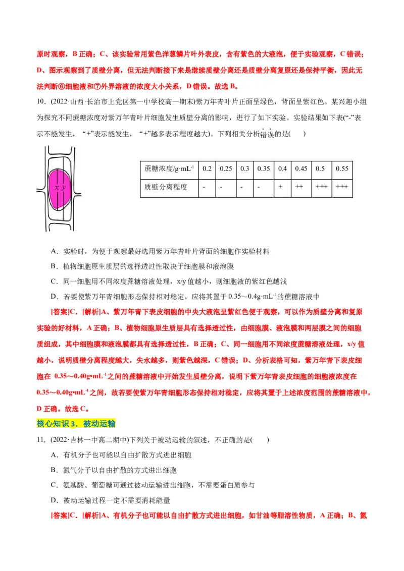 第4章细胞的物质输入和输出（A卷&middot;知识通关练）（解析版）_高中九科知识点归纳。_人教版高中Word电子版试卷练习试题知识点全科_高中生物试卷习题_生物必修_必修1