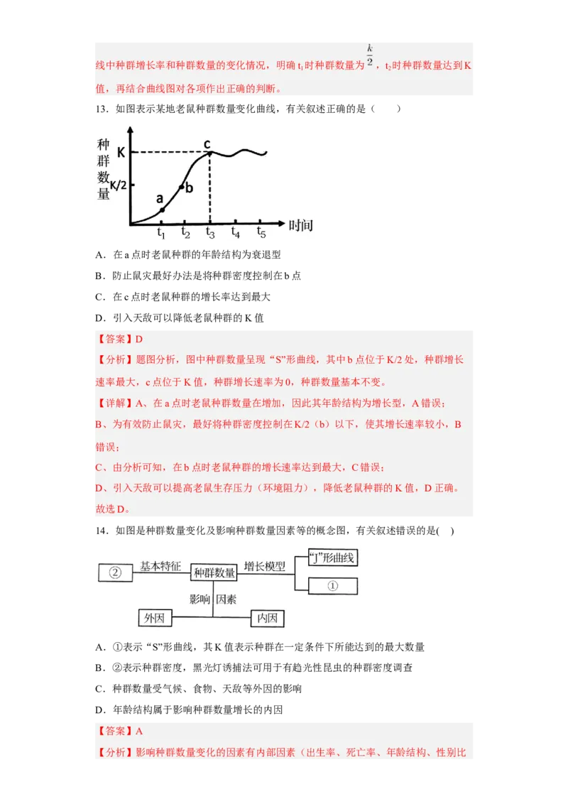第一章种群-高二生物章末测试必刷卷（人教版2019选择性必修2）（解析版）_高中九科知识点归纳。_人教版高中Word电子版试卷练习试题知识点全科_高中生物试卷习题_生物选修_选修2