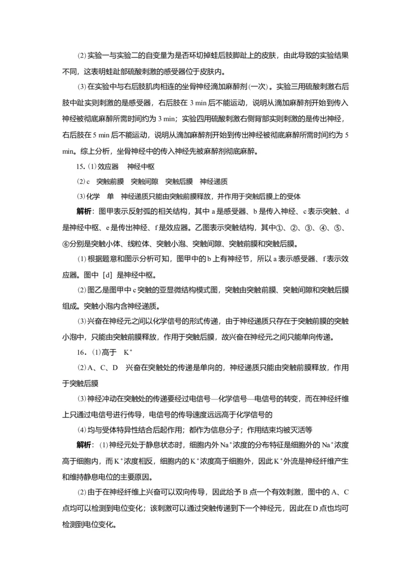 第2章神经调节练习高二上学期生物人教版选择性必修1_高中九科知识点归纳。_人教版高中Word电子版试卷练习试题知识点全科_高中生物试卷习题_生物选修_选修1_2.单元测试（第二套）