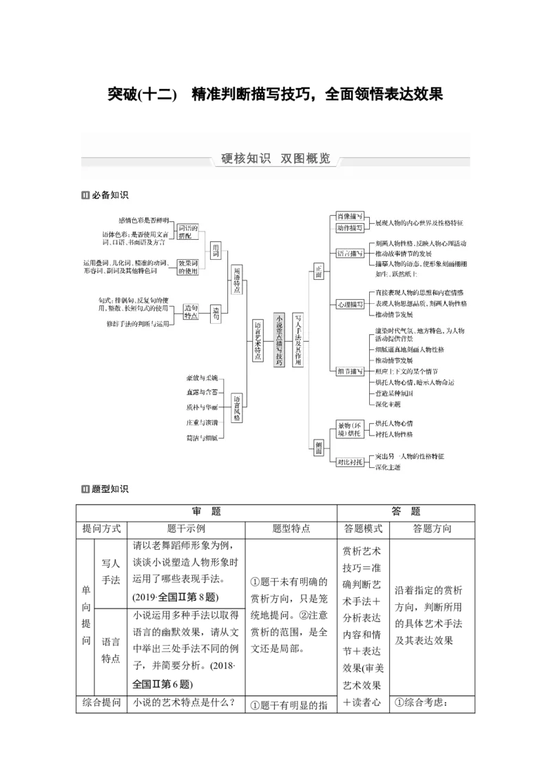 第1部分专题6突破(12)精准判断描写技巧，全面领悟表达效果全国卷高考语文二轮复习提分讲义_01高考语文_6赠通用版（老高考）复习资料_二轮复习_749