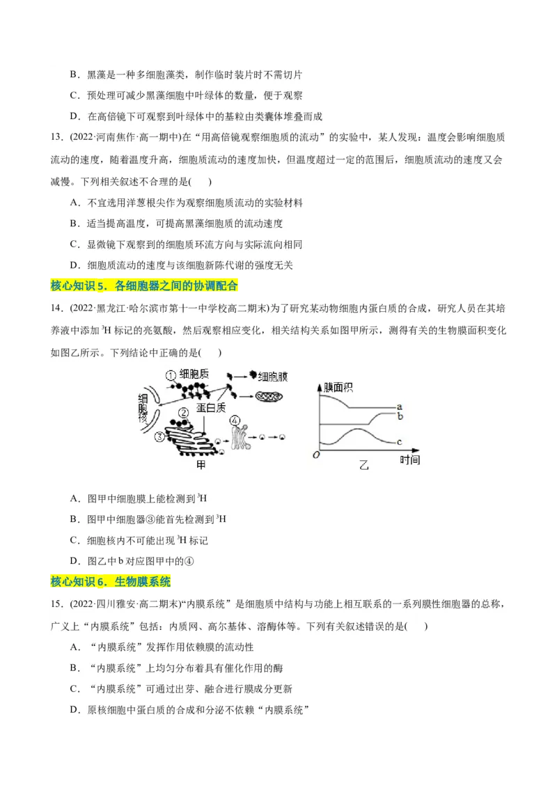 第3章细胞的基本结构（A卷&middot;知识通关练）（原卷版）_高中九科知识点归纳。_人教版高中Word电子版试卷练习试题知识点全科_高中生物试卷习题_生物必修_必修1_1.单元测试AB卷（第一套）