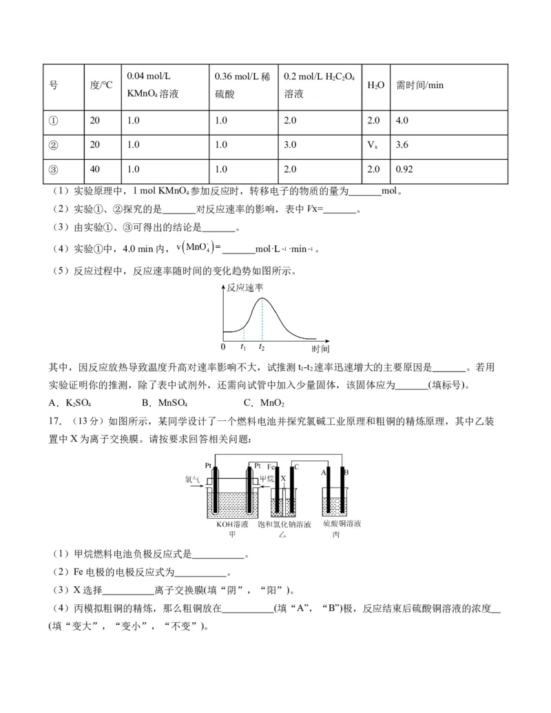 高二化学期末模拟卷01（考试版）测试范围：人教版2019选择性必修1+选择性必修2第1章A4版_高中九科知识点归纳。_人教版高中Word电子版试卷练习试题知识点全科_高中化学试卷习题_选修1