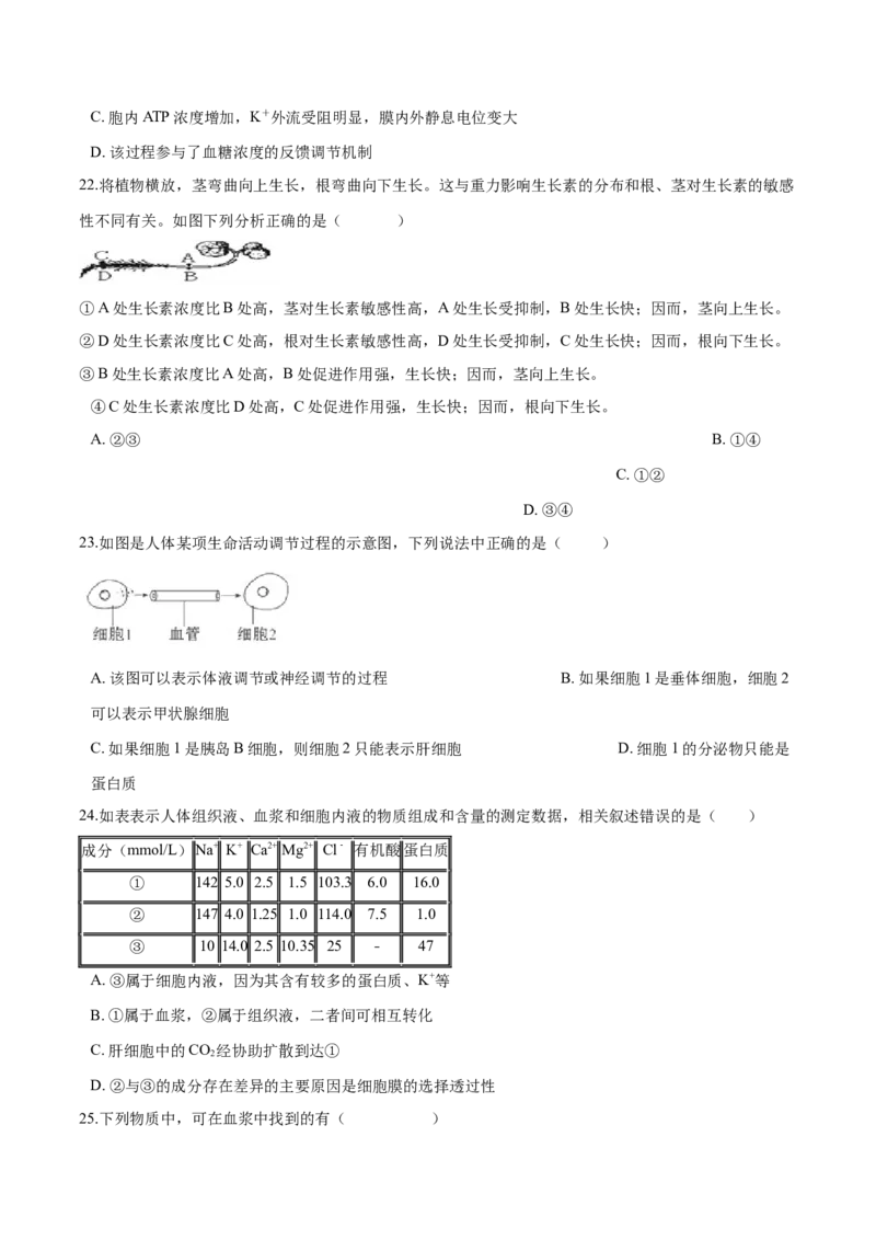 高二生物上学期期末测试卷01（人教版2019选择性必修1）（原卷版）_高中九科知识点归纳。_人教版高中Word电子版试卷练习试题知识点全科_高中生物试卷习题_生物选修_选修1