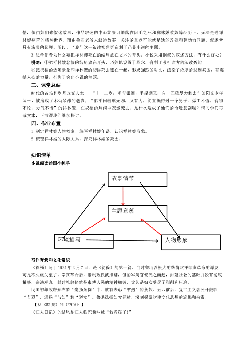 12《祝福》（教学设计）-（统编版必修下册）_高语_高中语文_必修下册_教学设计
