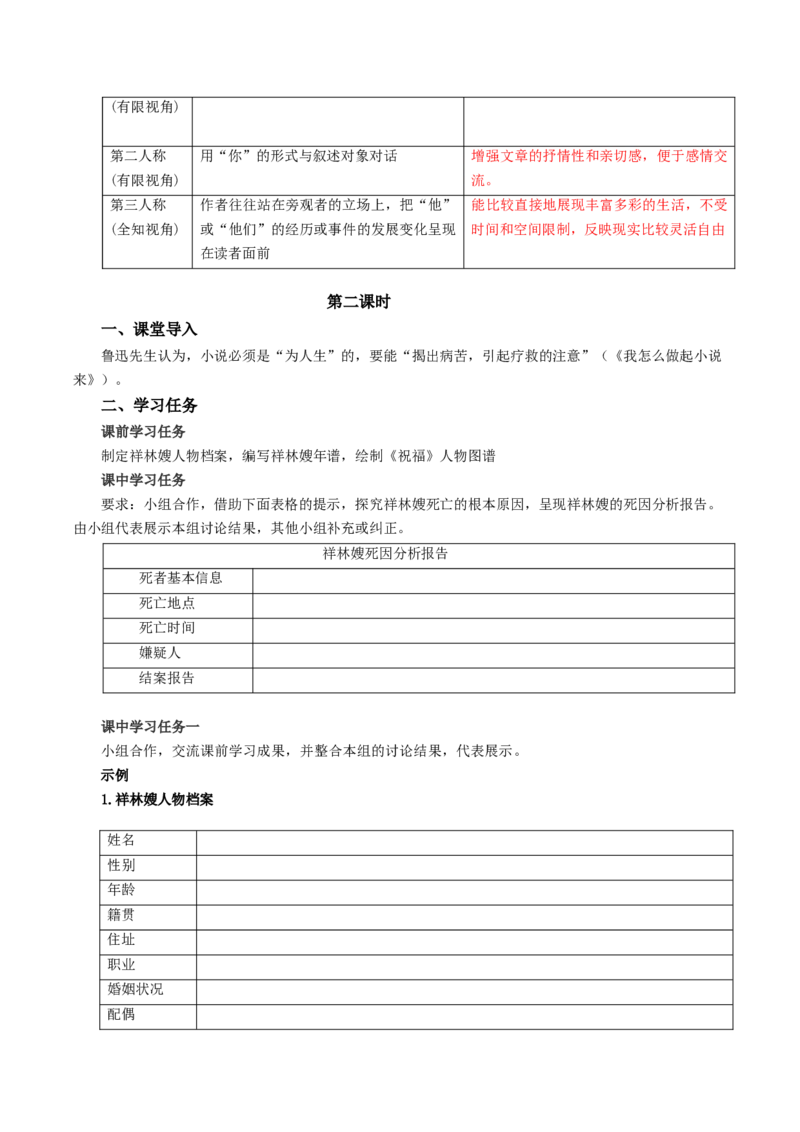12《祝福》（教学设计）-（统编版必修下册）_高语_高中语文_必修下册_教学设计