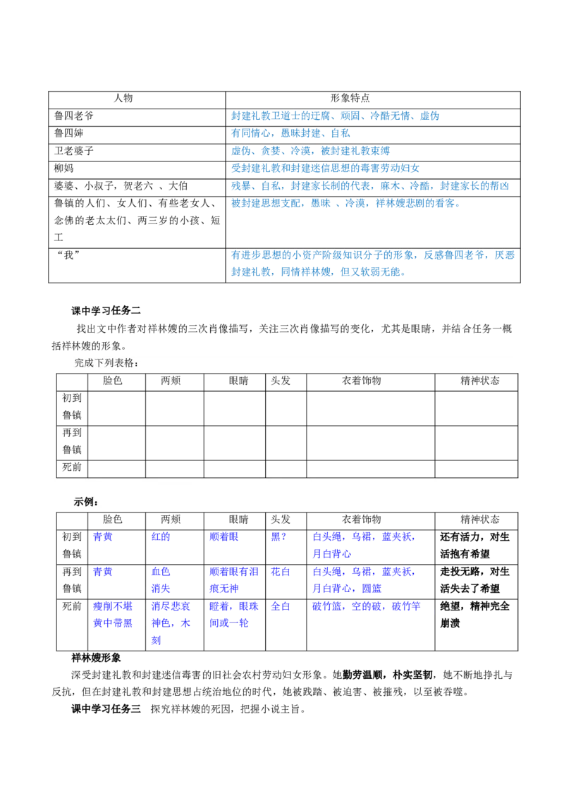 12《祝福》（教学设计）-（统编版必修下册）_高语_高中语文_必修下册_教学设计