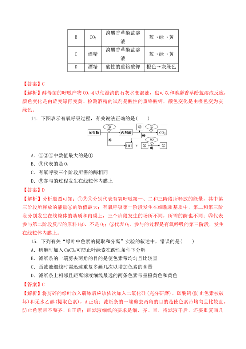 第二次月考卷-高一生物上学期课后培优分级练（2019人教版必修1）（解析版）_高中九科知识点归纳。_人教版高中Word电子版试卷练习试题知识点全科_高中生物试卷习题_生物必修_必修1