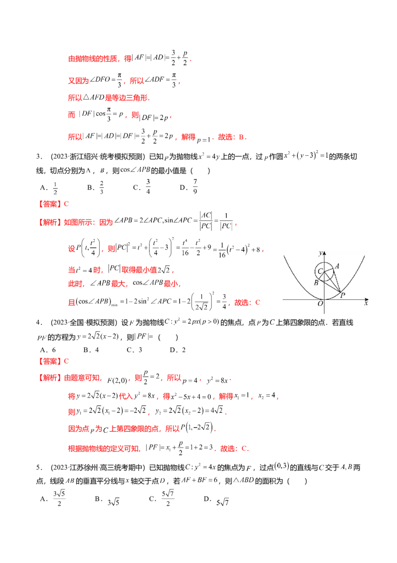 热点7-4抛物线及其应用（6题型+满分技巧+限时检测）（解析版）_2.2025数学总复习_2024年新高考资料_3.2024专项复习_2024年高考数学热点&middot;重点&middot;难点专练（新高考专用）