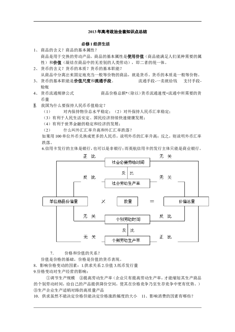 政治_高考政治知识点总结_29页_高中九科知识点归纳。_政治