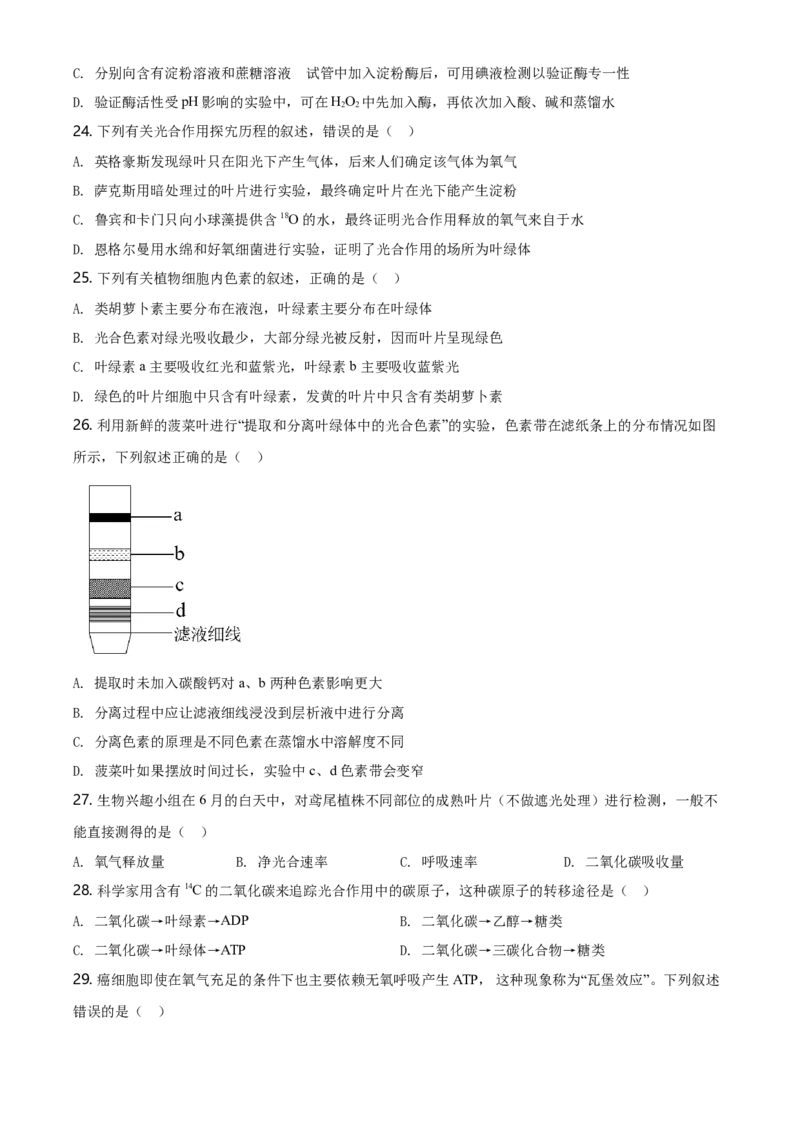 精品解析：江苏省南京市高一上学期期末学情调研生物试题（原卷版）_高中九科知识点归纳。_人教版高中Word电子版试卷练习试题知识点全科_高中生物试卷习题_生物必修_必修1_2.各地真题