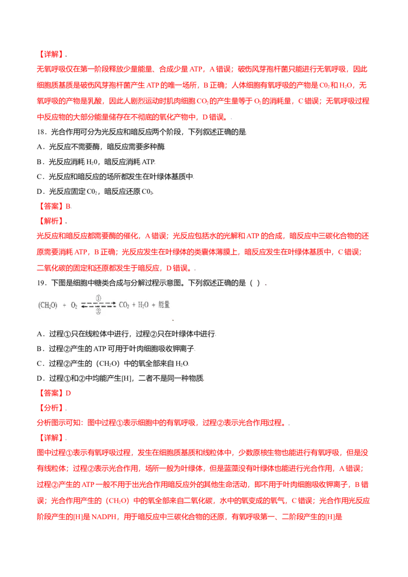 第五章章末测试-高一生物课后培优练（人教版2019必修1）（解析版）_高中九科知识点归纳。_人教版高中Word电子版试卷练习试题知识点全科_高中生物试卷习题_生物必修_必修1
