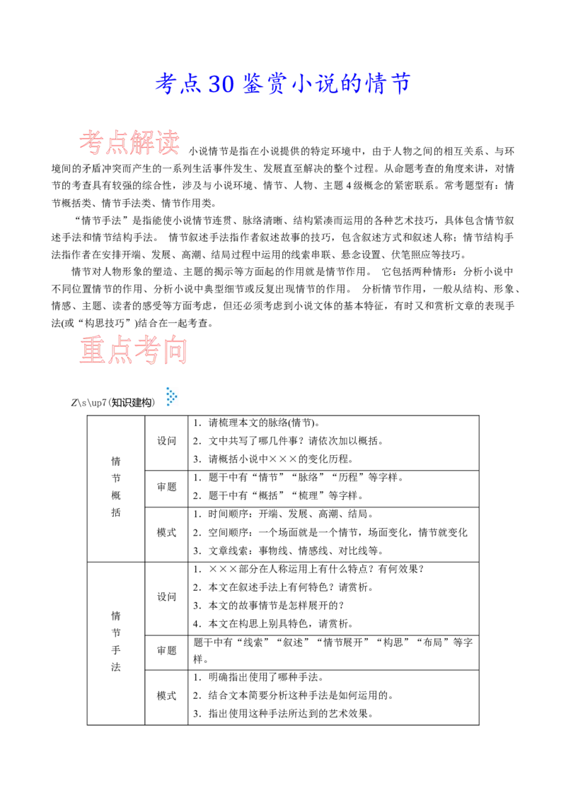 考点30鉴赏小说的情节-备战2023年高考语文一轮复习考点帮（新高考专用）_01高考语文_32023年新高考资料_一轮复习_备战2023年高考语文一轮复习考点（新高考专用）