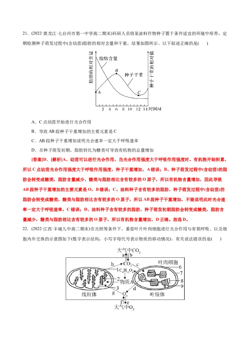 第5章细胞的能量供应和利用（B卷&middot;能力提升练）（解析版）_高中九科知识点归纳。_人教版高中Word电子版试卷练习试题知识点全科_高中生物试卷习题_生物必修_必修1