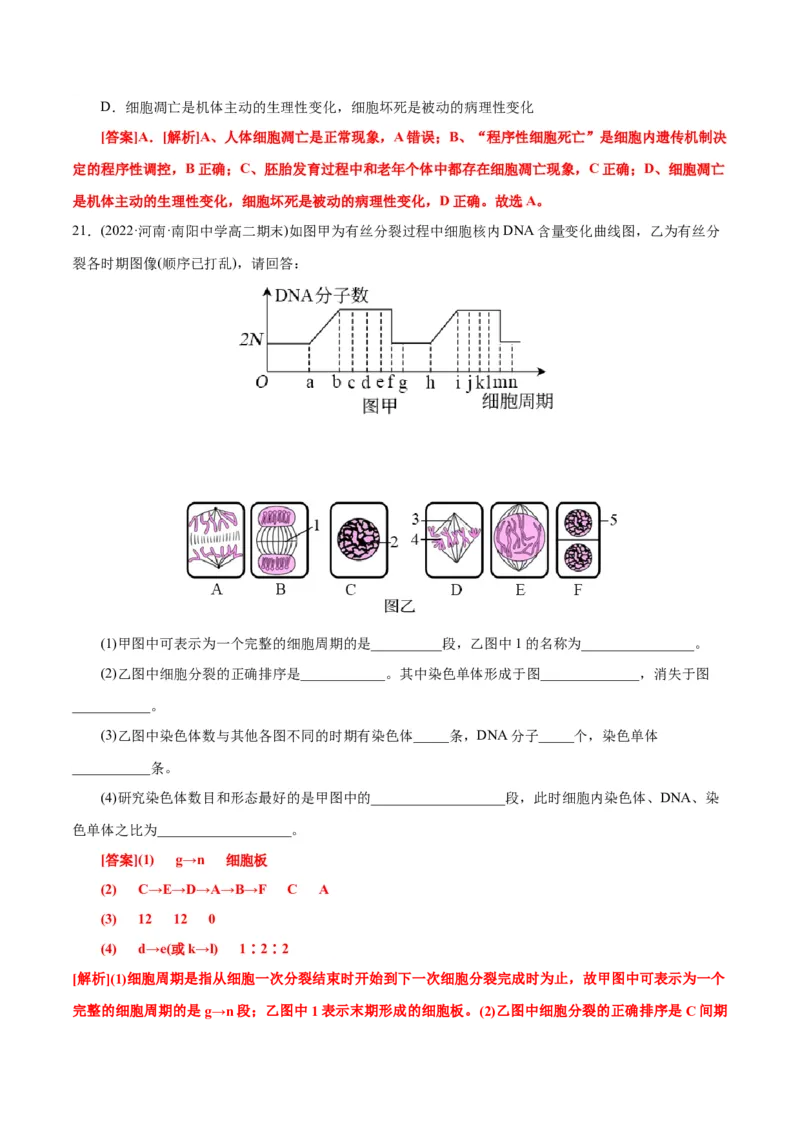 第6章细胞的生命历程（A卷&middot;知识通关练）（解析版）_高中九科知识点归纳。_人教版高中Word电子版试卷练习试题知识点全科_高中生物试卷习题_生物必修_必修1_1.单元测试AB卷（第一套）