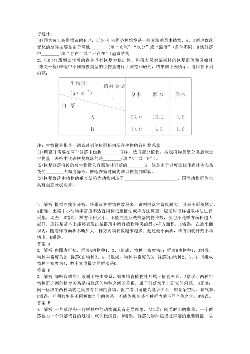 群落及其演替单元检测卷(二)同步练习新教材人教版（2019）高中生物选择性必修2_高中九科知识点归纳。_人教版高中Word电子版试卷练习试题知识点全科_高中生物试卷习题_生物选修