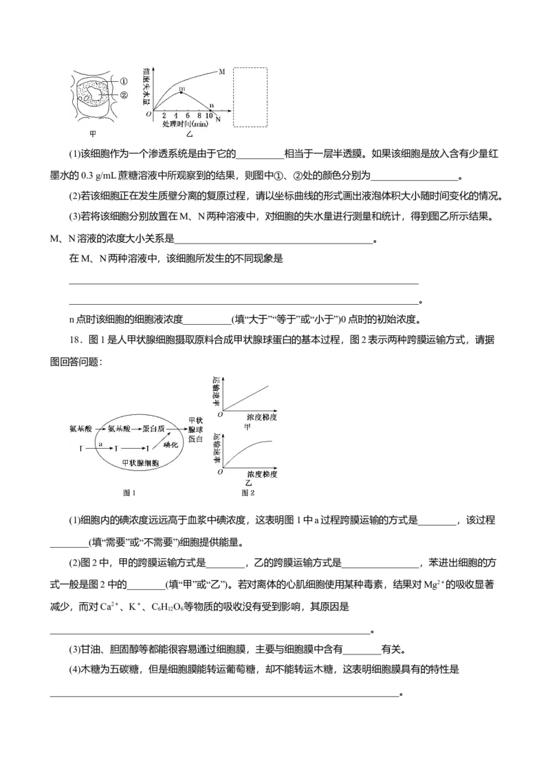 第04章细胞的物质输入和输出（B卷）（原卷版）_高中九科知识点归纳。_人教版高中Word电子版试卷练习试题知识点全科_高中生物试卷习题_生物必修_必修1_3.单元测试（第三套）