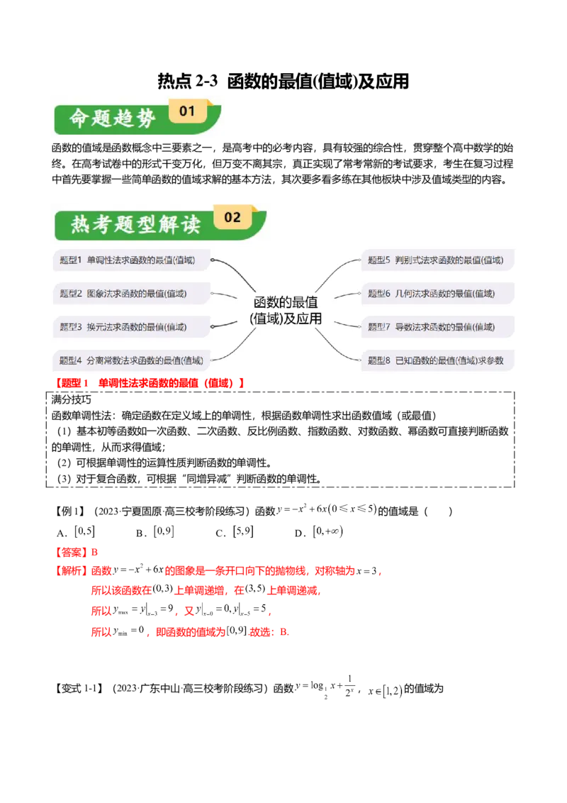 热点2-2函数的最值（值域）及应用（8题型+满分技巧+限时检测）（解析版）_2.2025数学总复习_2024年新高考资料_3.2024专项复习_2024年高考数学热点&middot;重点&middot;难点专练（新高考专用）