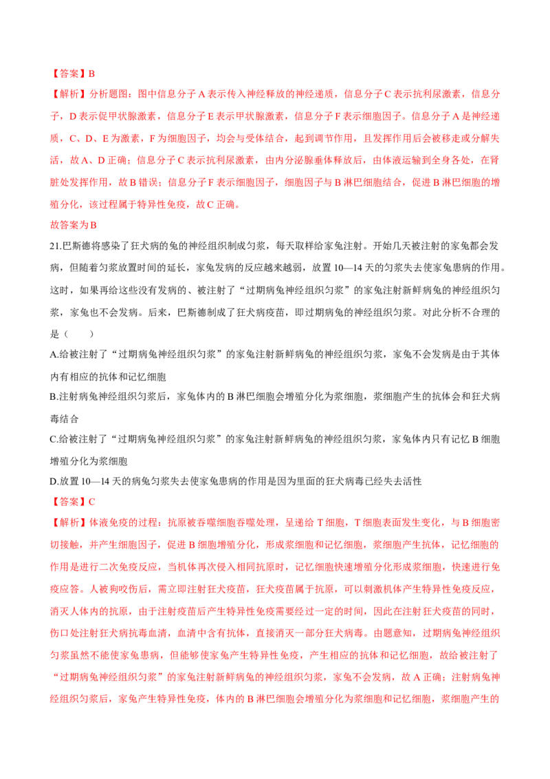 第4章免疫调节（测试卷）-高二生物章末检测卷（人教版2019选择性必修1）（解析版）_高中九科知识点归纳。_人教版高中Word电子版试卷练习试题知识点全科_高中生物试卷习题_生物选修