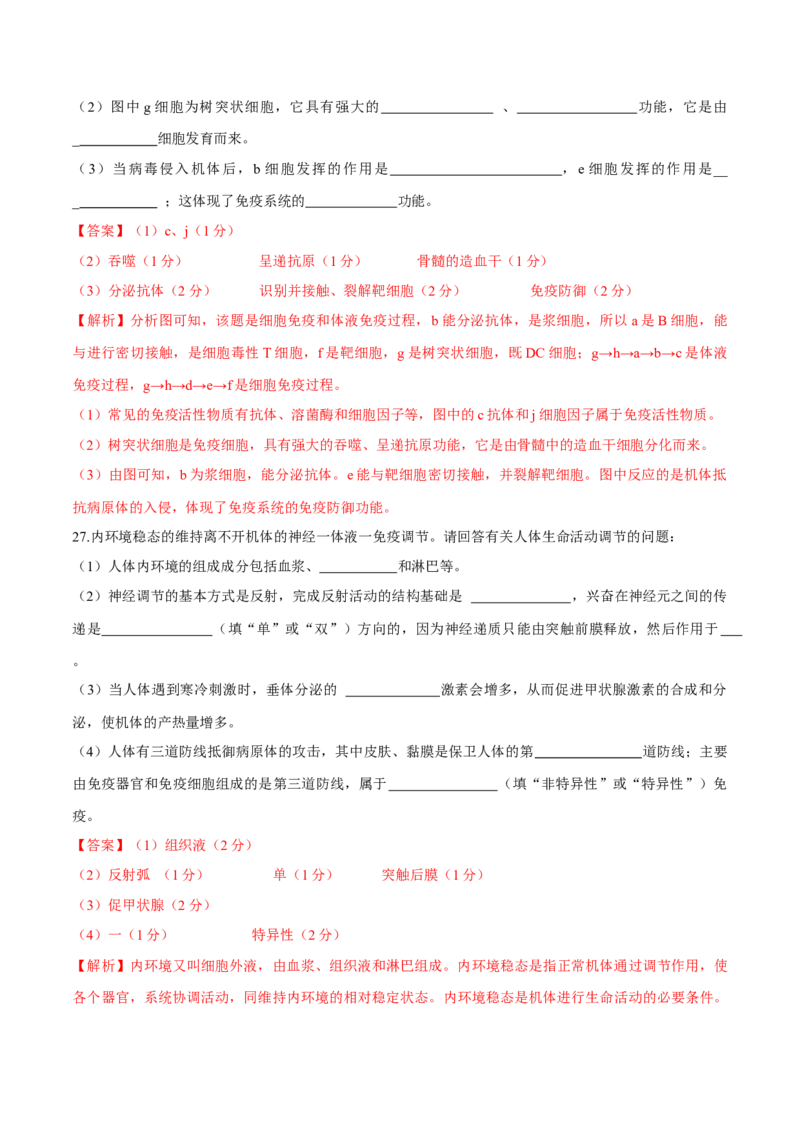 第4章免疫调节（测试卷）-高二生物章末检测卷（人教版2019选择性必修1）（解析版）_高中九科知识点归纳。_人教版高中Word电子版试卷练习试题知识点全科_高中生物试卷习题_生物选修