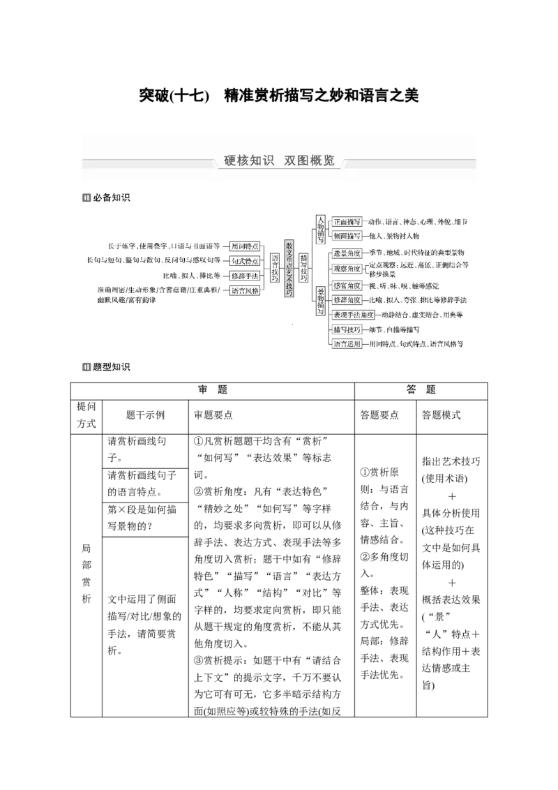 第1部分专题7突破(17)精准赏析描写之妙和语言之美全国卷高考语文二轮复习提分讲义_01高考语文_6赠通用版（老高考）复习资料_二轮复习_220