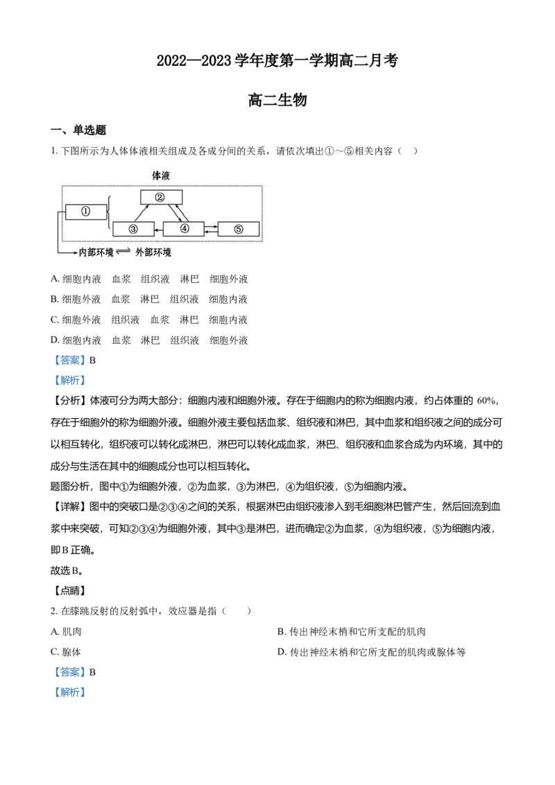 高二9月月考生物试题（解析版）_高中九科知识点归纳。_人教版高中Word电子版试卷练习试题知识点全科_高中生物试卷习题_生物选修_选修1_人教版生物选修一月考测试（007份）
