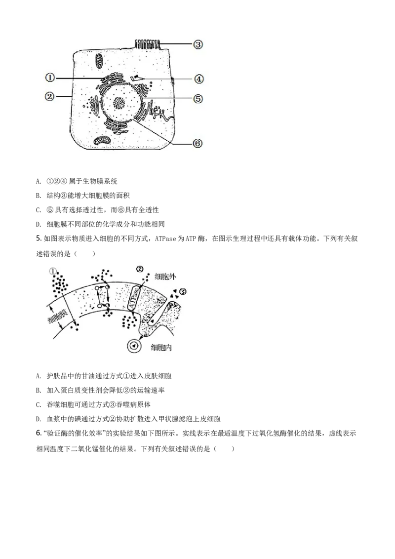 精品解析：江苏省南通市高一上学期期末生物试题（新人教版）（原卷版）_高中九科知识点归纳。_人教版高中Word电子版试卷练习试题知识点全科_高中生物试卷习题_生物必修_必修1