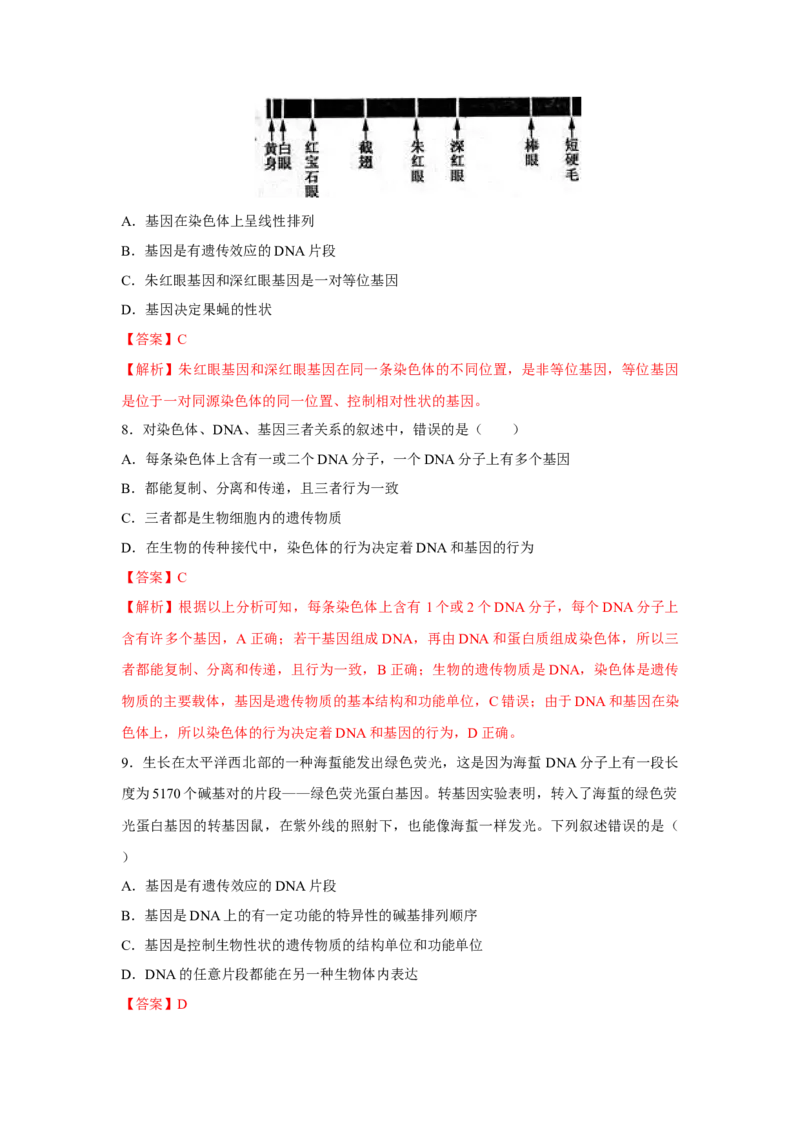 新教材精创3.4基因通常是有遗传效应的DNA片段练习（2）（解析版）_高中九科知识点归纳。_人教版高中Word电子版试卷练习试题知识点全科_高中生物试卷习题_生物必修_必修2