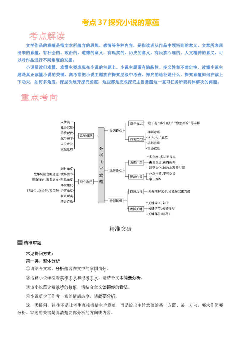 考点37探究小说的意蕴_01高考语文_新高考复习资料_2024年新高考资料_一轮复习资料_完备战2024年高考语文一轮复习考点帮（新高考专用）