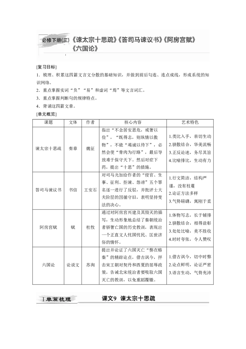 第2部分教材文言文点线面必修下册(三)Ⅰ课文9　谏太宗十思疏_01高考语文_22022年新高考资料_2022年一轮复习各版本_3.1.2022年高考语文一轮复习新高考2-鲁辽琼京津适用