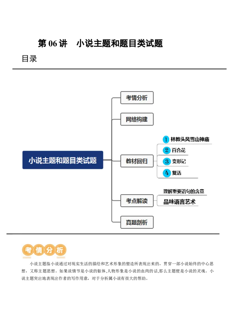 第06讲小说主题和题目类试题（讲义）（解析版）_01高考语文_4.22024年新高考资料_1.2024一轮复习_2024年高考语文一轮复习讲练（新教材新高考