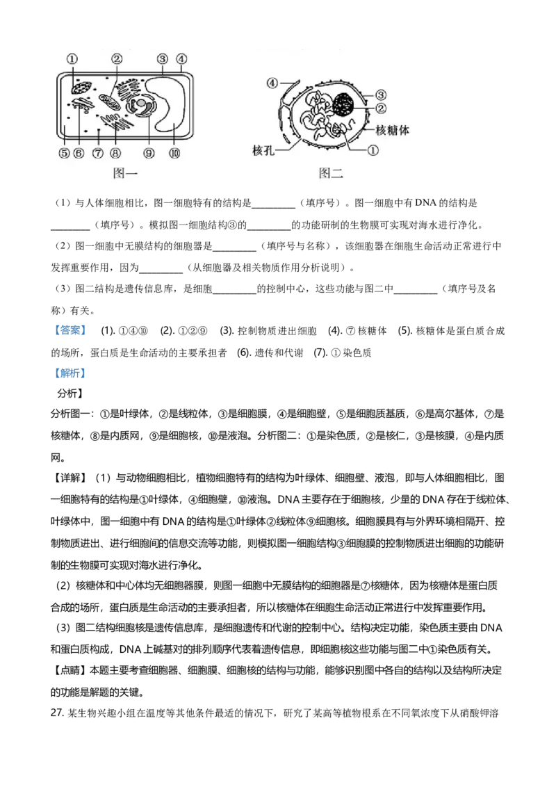 精品解析：黑龙江省齐齐哈尔市高一上学期期末考试生物试题（解析版）_高中九科知识点归纳。_人教版高中Word电子版试卷练习试题知识点全科_高中生物试卷习题_生物必修_必修1