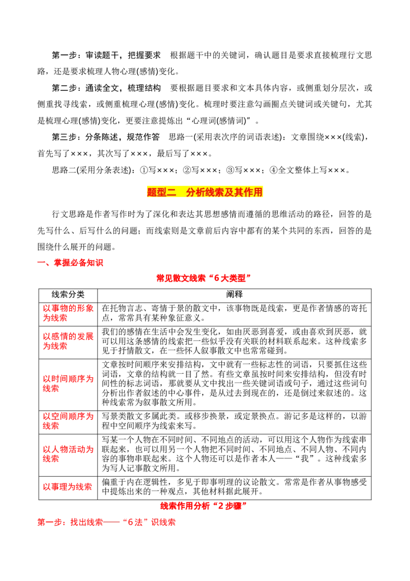 第1节分析结构思路-口袋书2024年高考语文一轮复习知识清单（全国通用）（原卷版）_01高考语文_通用版（老高考）复习资料_2024年复习资料_第4章文学类文本阅读（二）散文