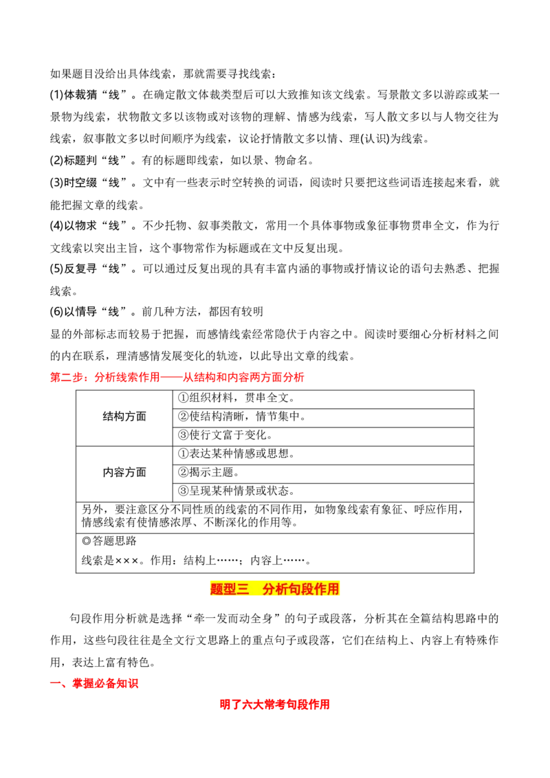 第1节分析结构思路-口袋书2024年高考语文一轮复习知识清单（全国通用）（原卷版）_01高考语文_通用版（老高考）复习资料_2024年复习资料_第4章文学类文本阅读（二）散文