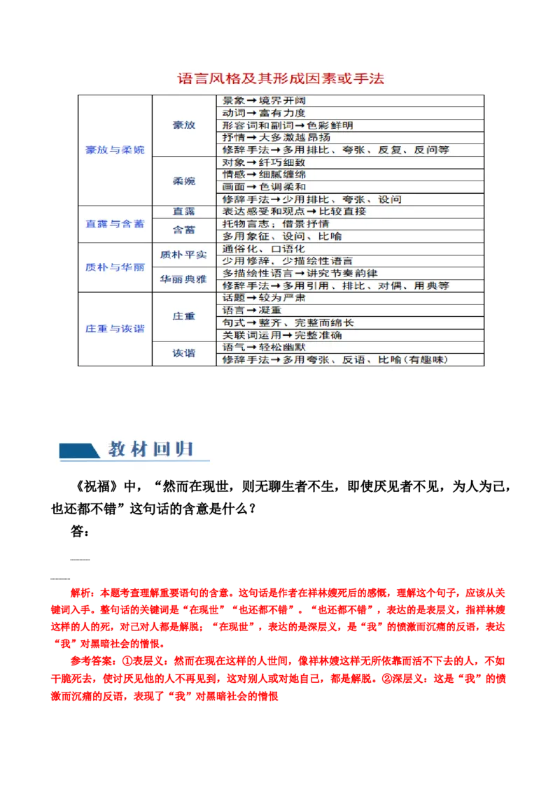 第07讲小说语言类试题（讲义）（解析版）_01高考语文_新高考复习资料_2024年新高考资料_一轮复习资料_高考语文一轮复习讲练测（课件+讲义+练习）（新高考）_第一部分现代文阅读