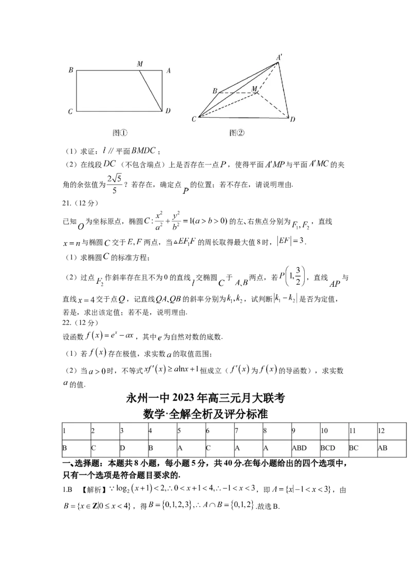 湖南省永州市第一中学2022-2023学年高三上学期元月月考数学试卷Word版含答案_2.2025数学总复习_2023年新高考资料_3数学高考模拟题_新高考
