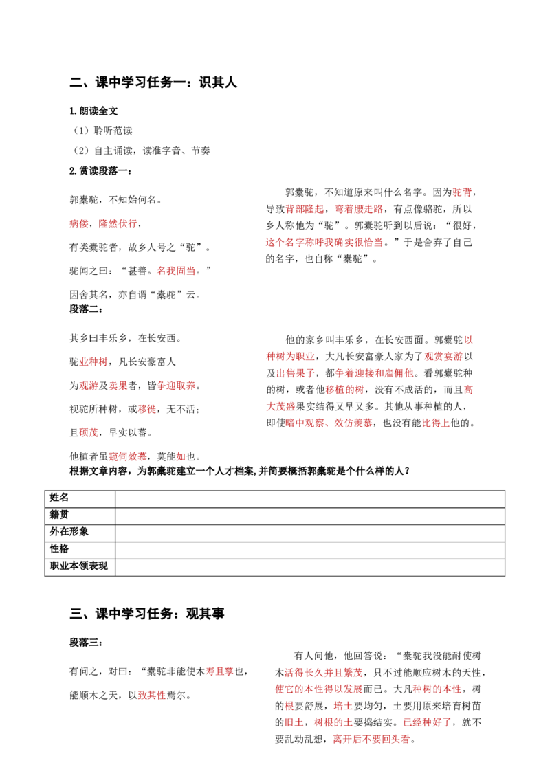 11《种树郭橐驼传》（导学案）-（统编版选择性必修下册）_高语_高中语文_选择性必修下册_导学案