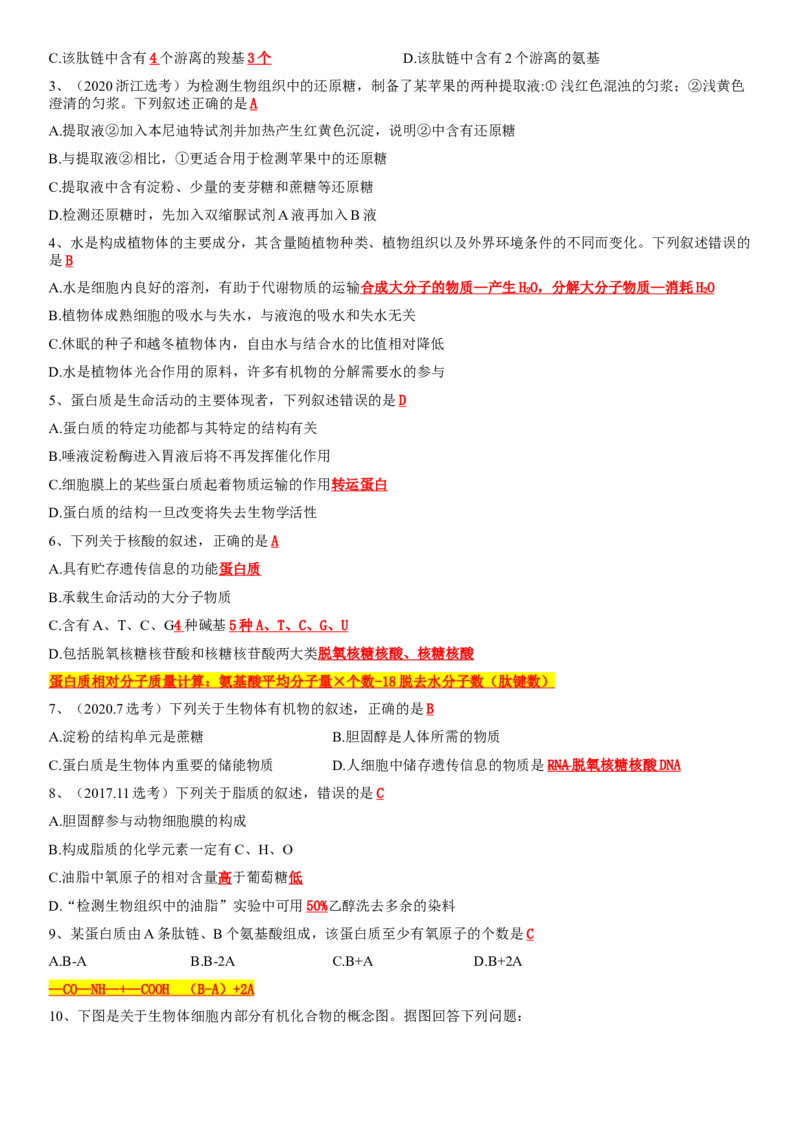 必修一知识点总结高一上学期生物人教版必修1_高中九科知识点归纳。_人教版高中Word电子版试卷练习试题知识点全科_高中生物试卷习题_生物必修_必修1