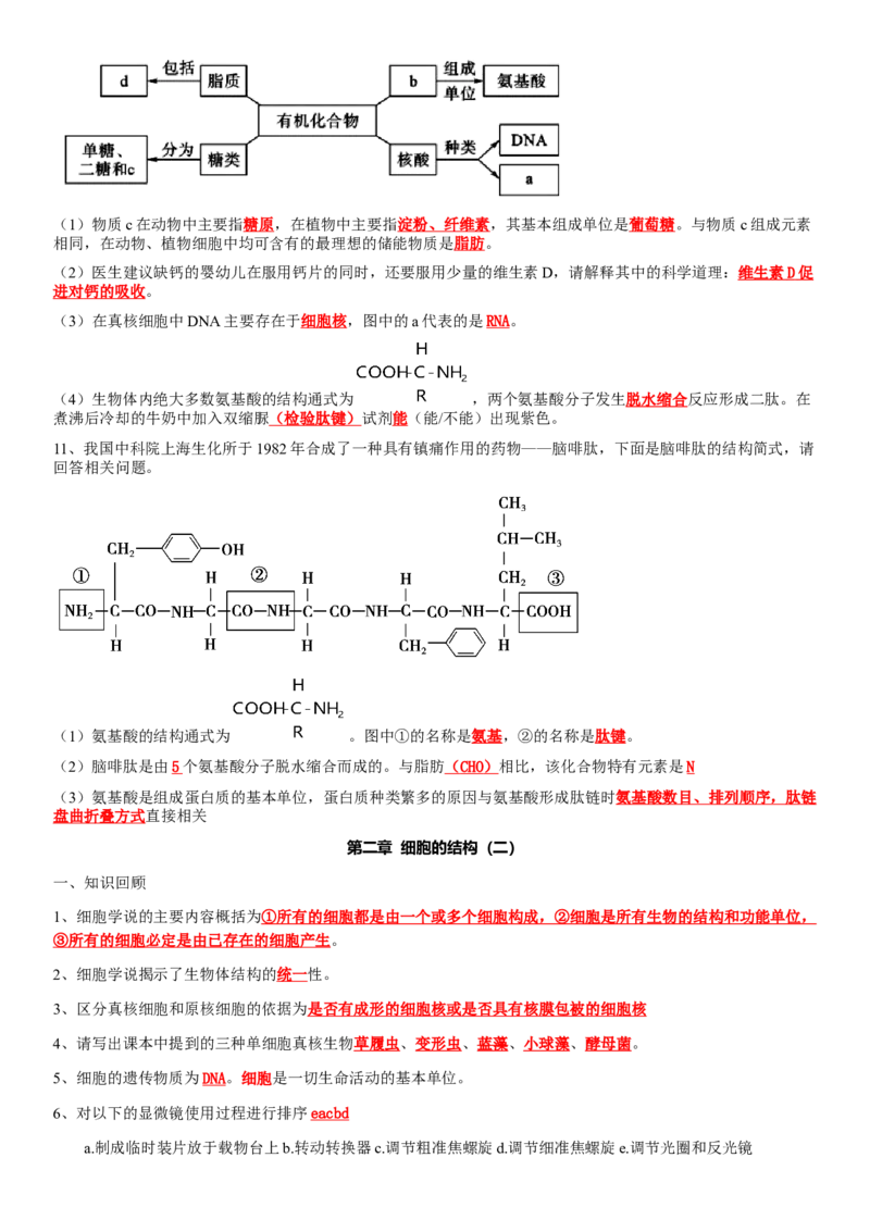 必修一知识点总结高一上学期生物人教版必修1_高中九科知识点归纳。_人教版高中Word电子版试卷练习试题知识点全科_高中生物试卷习题_生物必修_必修1