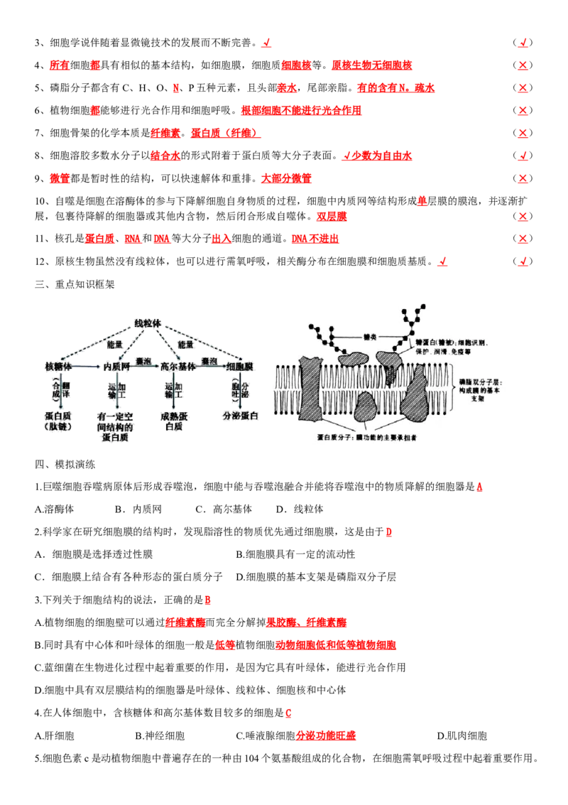 必修一知识点总结高一上学期生物人教版必修1_高中九科知识点归纳。_人教版高中Word电子版试卷练习试题知识点全科_高中生物试卷习题_生物必修_必修1