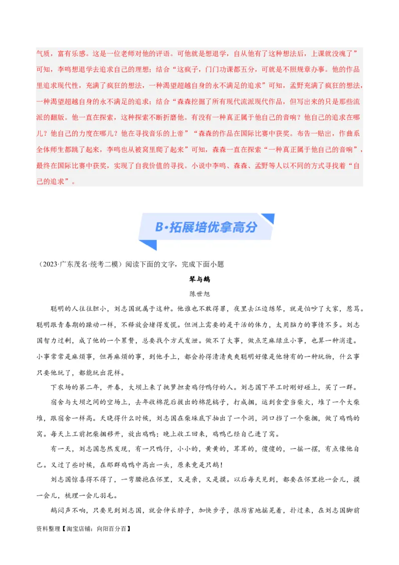 解密04文学类文本阅读小说之形象分析（分层训练）（解析版）_01高考语文_新高考复习资料_2024年新高考资料_二轮复习资料_分层训练_教师版（含答案解析）