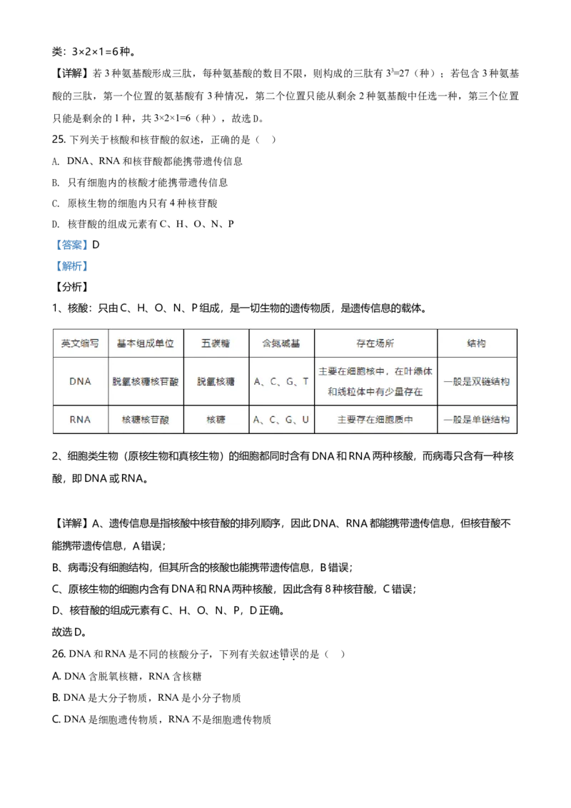 精品解析：辽宁省朝阳市建平县实验中学高一上学期期末生物试题（解析版）_高中九科知识点归纳。_人教版高中Word电子版试卷练习试题知识点全科_高中生物试卷习题_生物必修_必修1