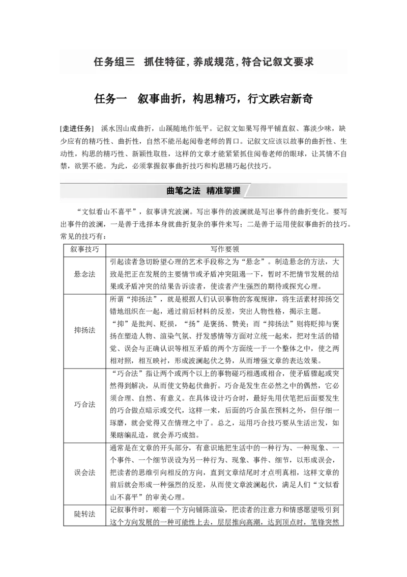 第11部分写作任务组三任务一叙事曲折，构思精巧，行文跌宕新奇_01高考语文_22022年新高考资料_2022年一轮复习各版本_2.1.2022年高考语文一轮复习新高考1-粤冀鄂湘渝闽适用