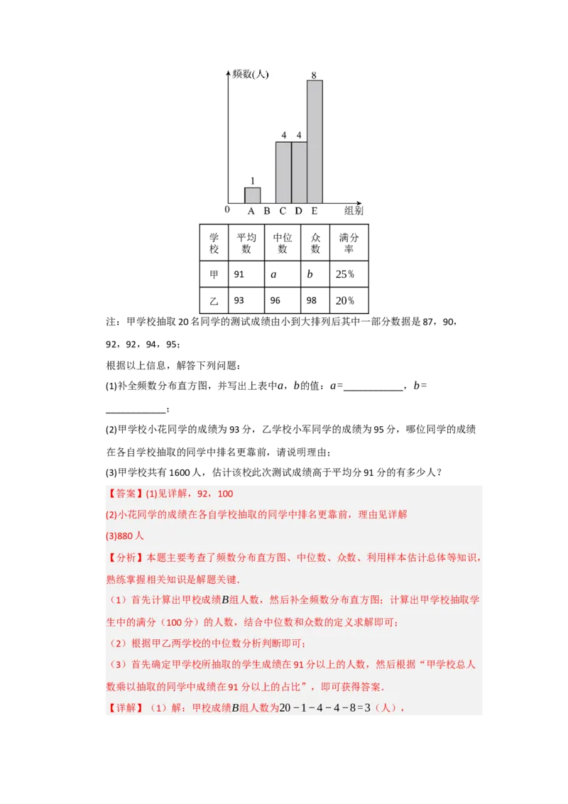 专题11数据分析重难点汇编（六大题型）（教师版）_初中数学_八年级数学下册（人教版）_重难点题型高分突破-U207