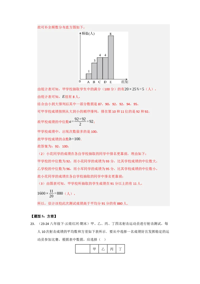 专题11数据分析重难点汇编（六大题型）（教师版）_初中数学_八年级数学下册（人教版）_重难点题型高分突破-U207