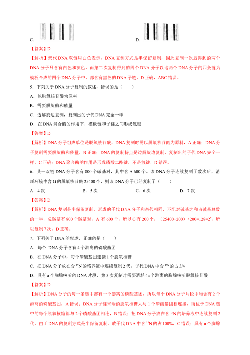 新教材精创3.3DNA的复制练习（2）（解析版）_高中九科知识点归纳。_人教版高中Word电子版试卷练习试题知识点全科_高中生物试卷习题_生物必修_必修2_1、同步练习