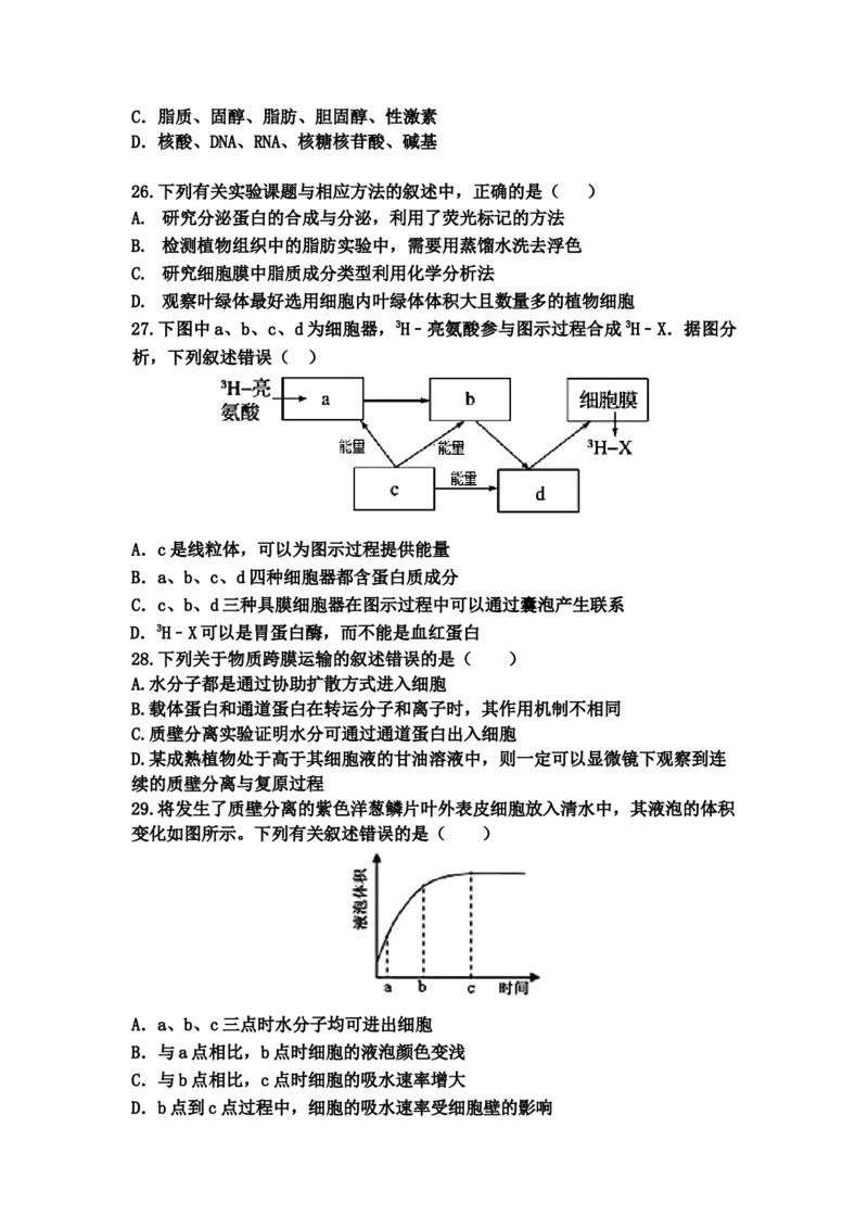 山东省宁阳一中高一上学期期中考试生物_高中九科知识点归纳。_人教版高中Word电子版试卷练习试题知识点全科_高中生物试卷习题_生物必修_必修1