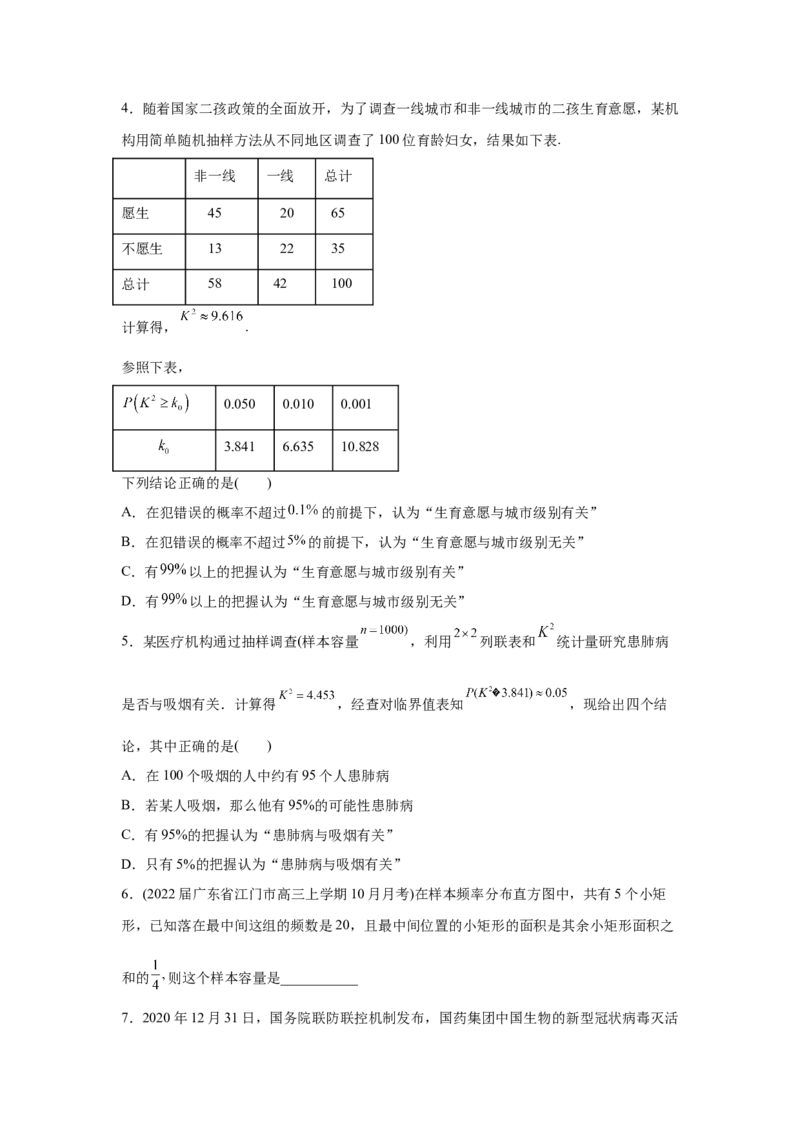 易错点14统计与统计案例-备战2022年高考数学考试易错题（新高考专用）（学生版）_2.2025数学总复习_2024年新高考资料_1.2024一轮复习_赠2022年高考数学考试易错题（新高考专用）