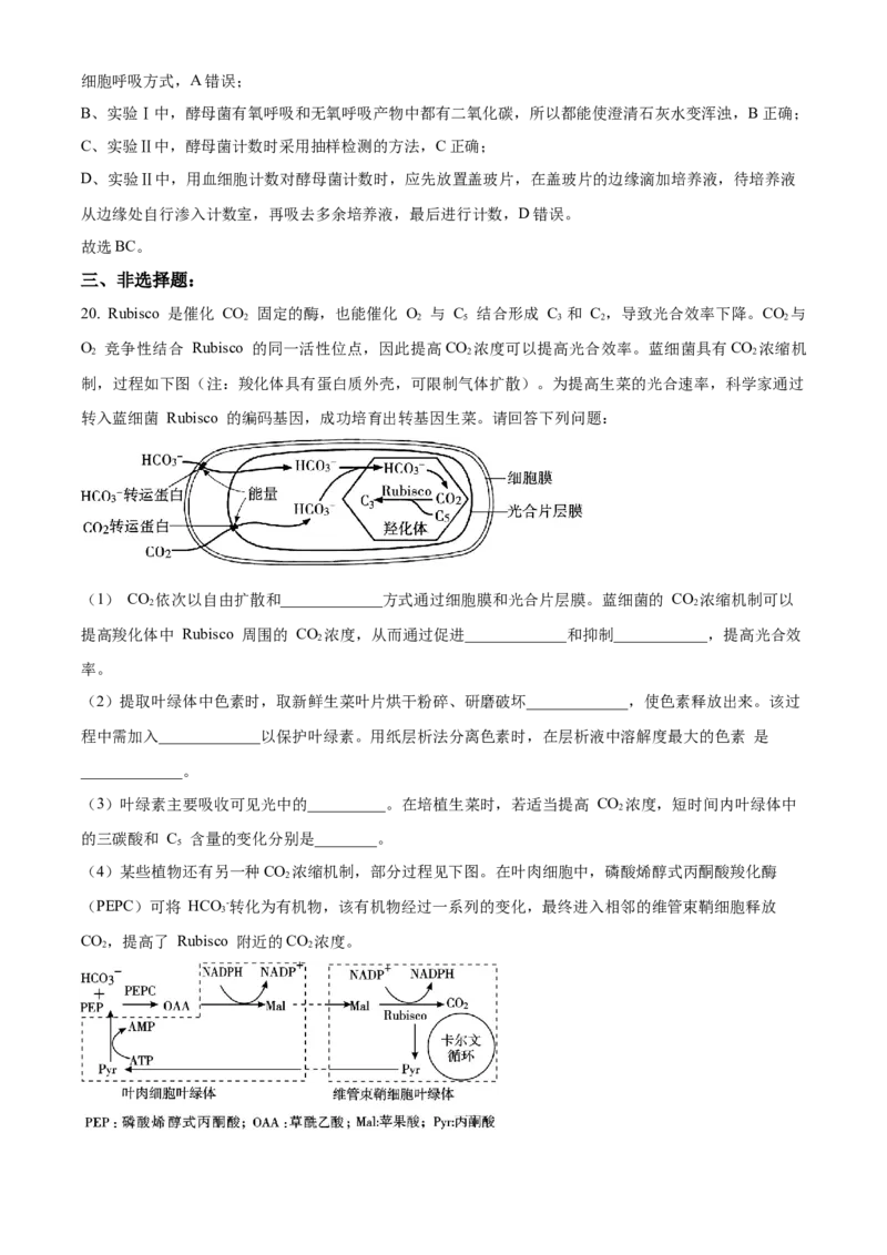 高二上学期期中教学质量调研生物试题（选修）（解析版）_高中九科知识点归纳。_人教版高中Word电子版试卷练习试题知识点全科_高中生物试卷习题_生物选修_选修1