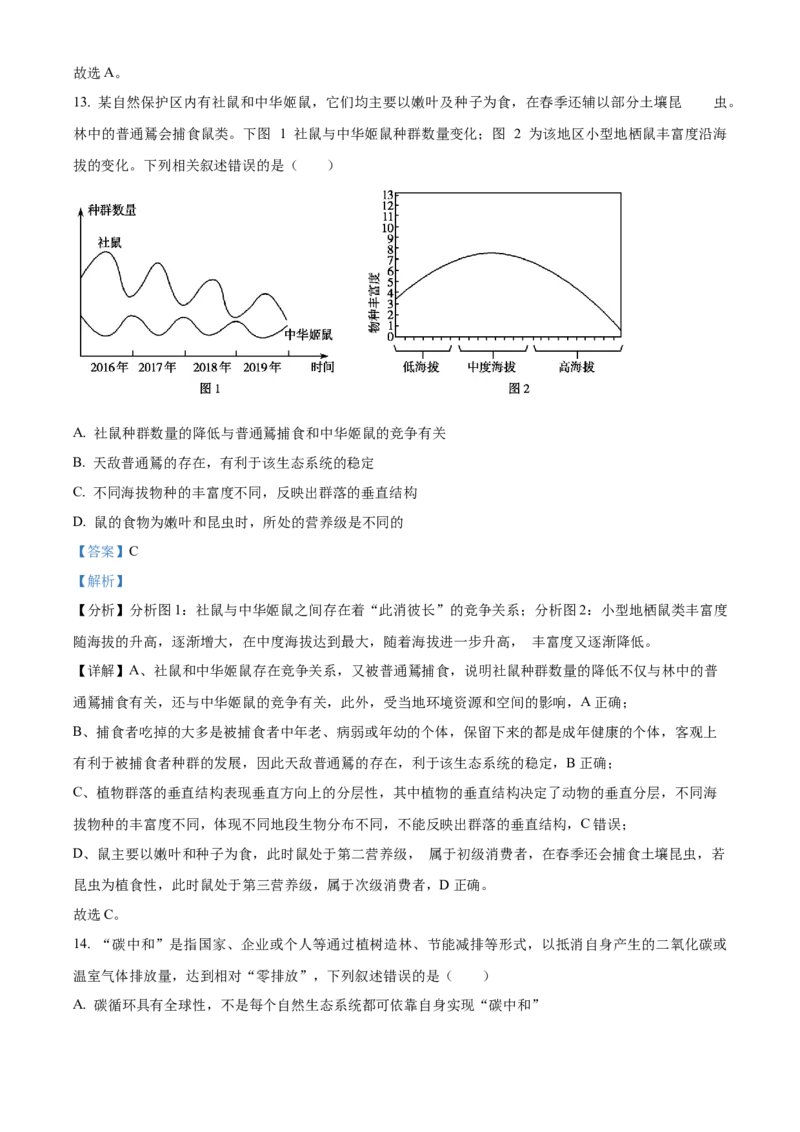 高二上学期期中教学质量调研生物试题（选修）（解析版）_高中九科知识点归纳。_人教版高中Word电子版试卷练习试题知识点全科_高中生物试卷习题_生物选修_选修1